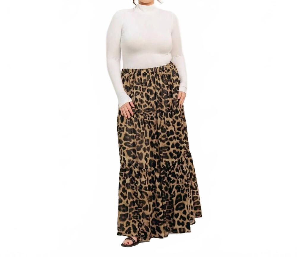 NEW FLYING TOMATO printed tiered maxi skirt - plus in leopard